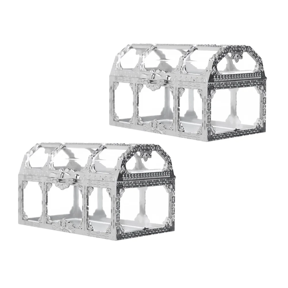

2pcs Gift Storage Box Plastic Candy Container Treasure Chest Shape Clear Treat Holder Party Favor Wedding Shower Birthday
