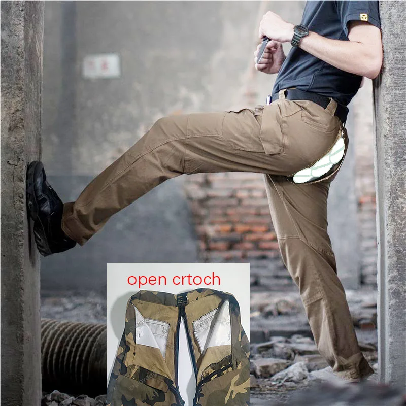 

City Tactical Trousers Men Open Crotch Autumn Outdoor Sports Stretch Multi-Pocket Joggers Hiking Sweatpants Overalls Cargo Pants