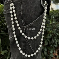 1pc Hip Hop Jewelry Wallet Chain 10mm Disco Rhinestone Cluster Ball Beads Pendant Bag Jeans Pocket Belt Chain