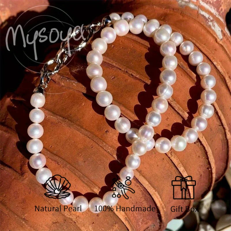 

MYSOYA 7-8mm White Freshwater Simple Pearl Necklace For Women Men Gift Box Perfect Gift For Wedding Birthday Christmas New Yea
