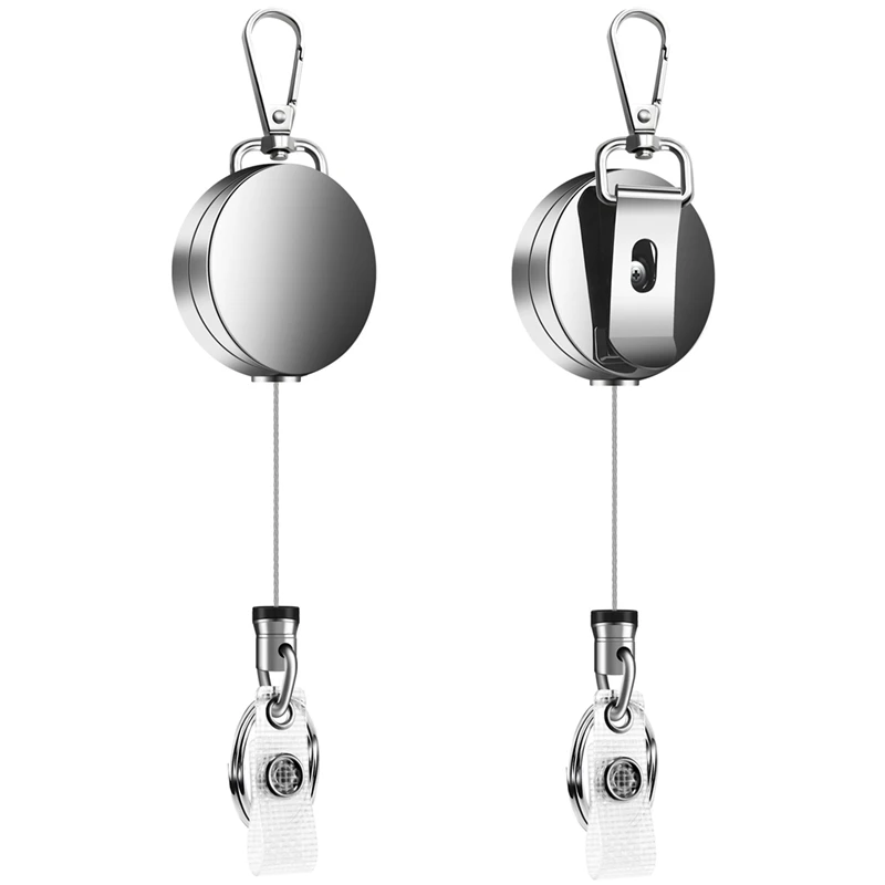 

2Pcs Retractable Pull Key Ring ID Badge Lanyard Name Tag Card Holder Recoil Reel Belt Clip