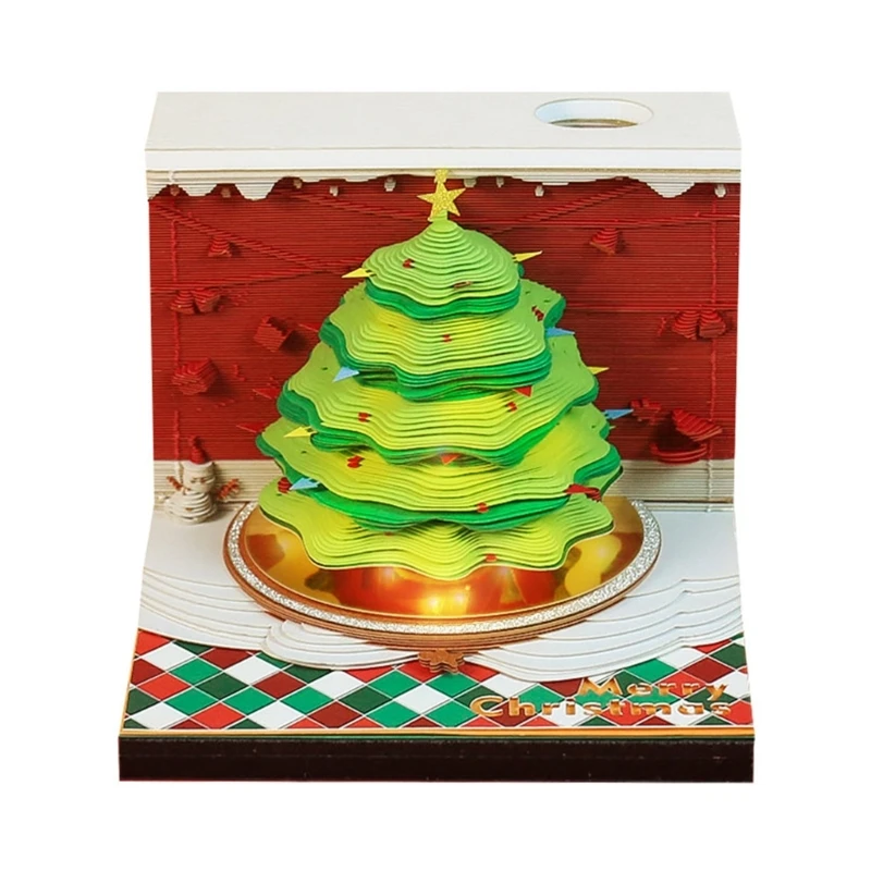 Christmas 3D Paper Carving Art Note Pad with with Pencil Holder, 3D Paper Sculpture Notepads Tearable Note Paper Pad Q1JF