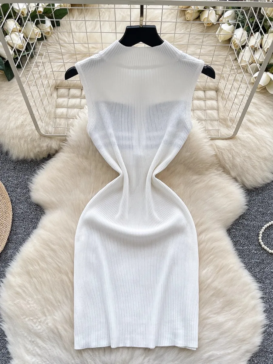 Foamlina Fall Striped Knit Sleeveless Dress Women's 2025 New Elastic Slimming Bodycon Vest Sweater Dress for Autumn