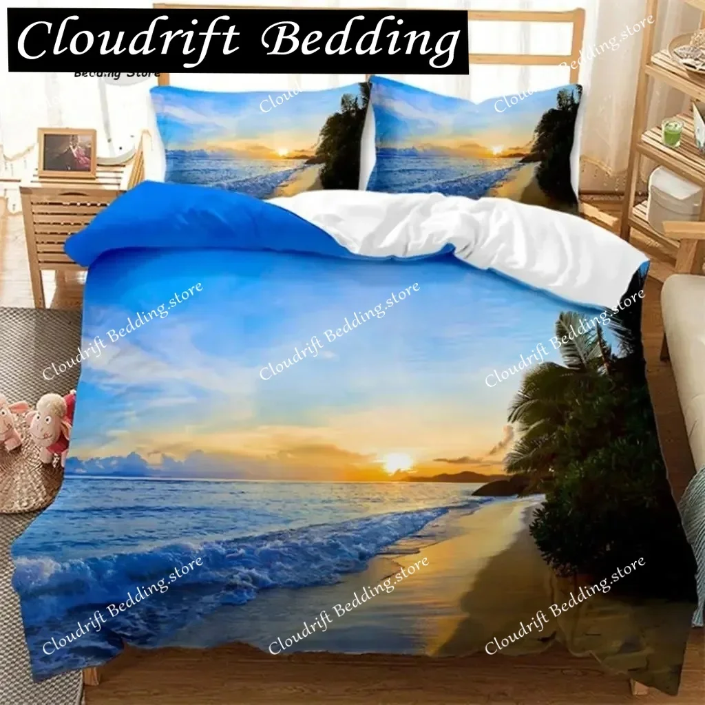 

Hawaiian Summer Beach Duvet Cover Exotic Tropical Seascape Bedding Set Microfiber Palm Trees Comforter Cover For Kids Adult Room