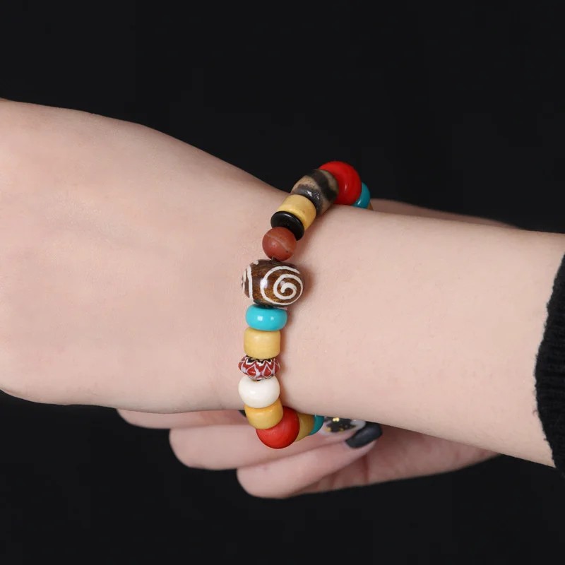 Tibetan Three-eye Bead Yak Bone Blood, Glass, Chalcedony, Agate, Multi-treasure Bracelet, Tibetan Turquoise Bracelet Accessories