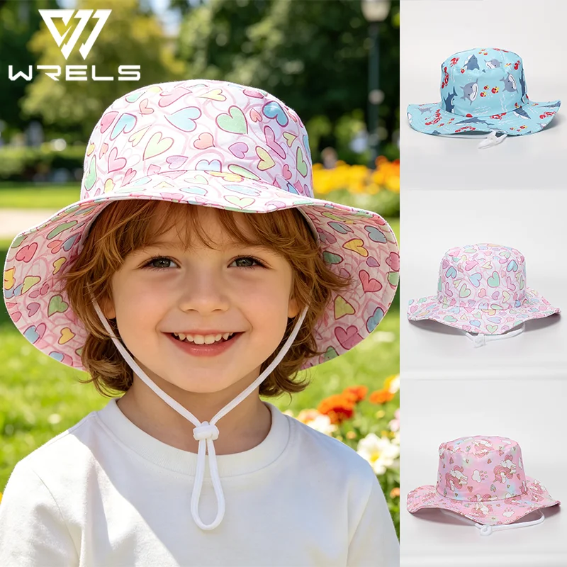 

Cute Bucket Hat Kids Summer Sun Protection Wide Brim Fisherman Hats Children Breathable Cartoon Zoo Beach Outdoor Visors