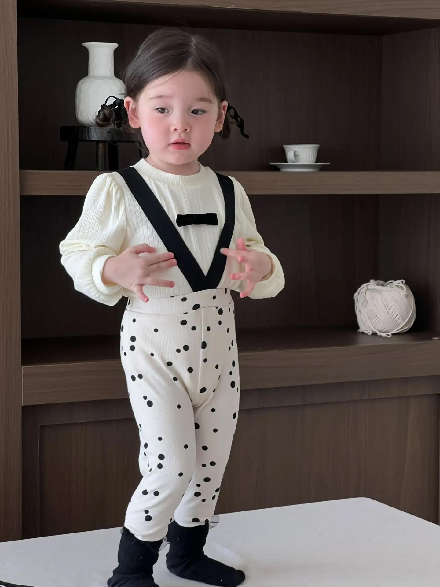 2024 Autumn New Baby Girl Cute Dot Print Leggings Infant Cotton Overalls Toddler Girl Strap Leggings Baby Clothes Outfits