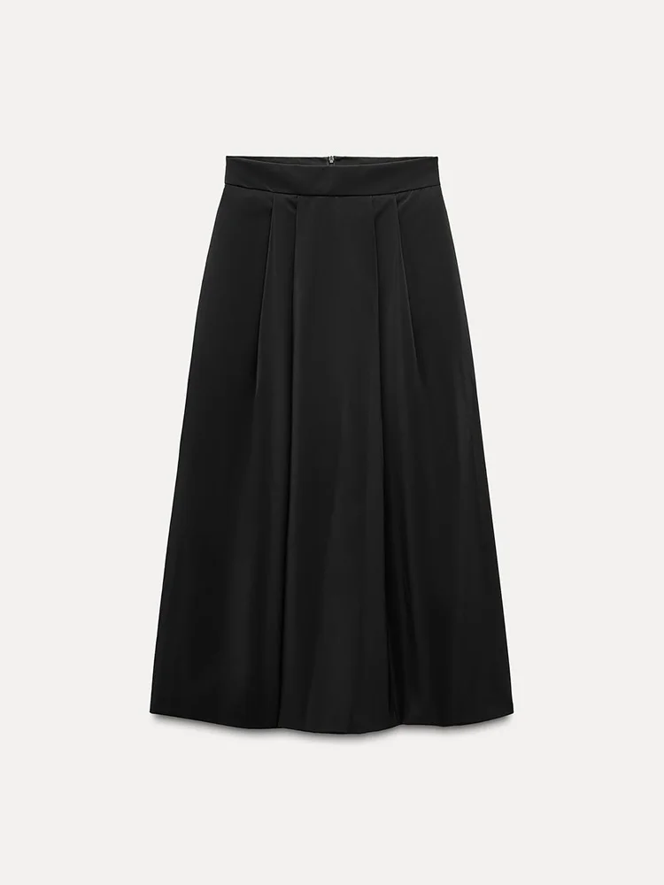 تنورة متوسطة الطول عصرية عالية الخصر للنساء وصلت حديثًا للخريف مطوي مزخرف بنمط غير رسمي على شكل حرف a فستان قصير