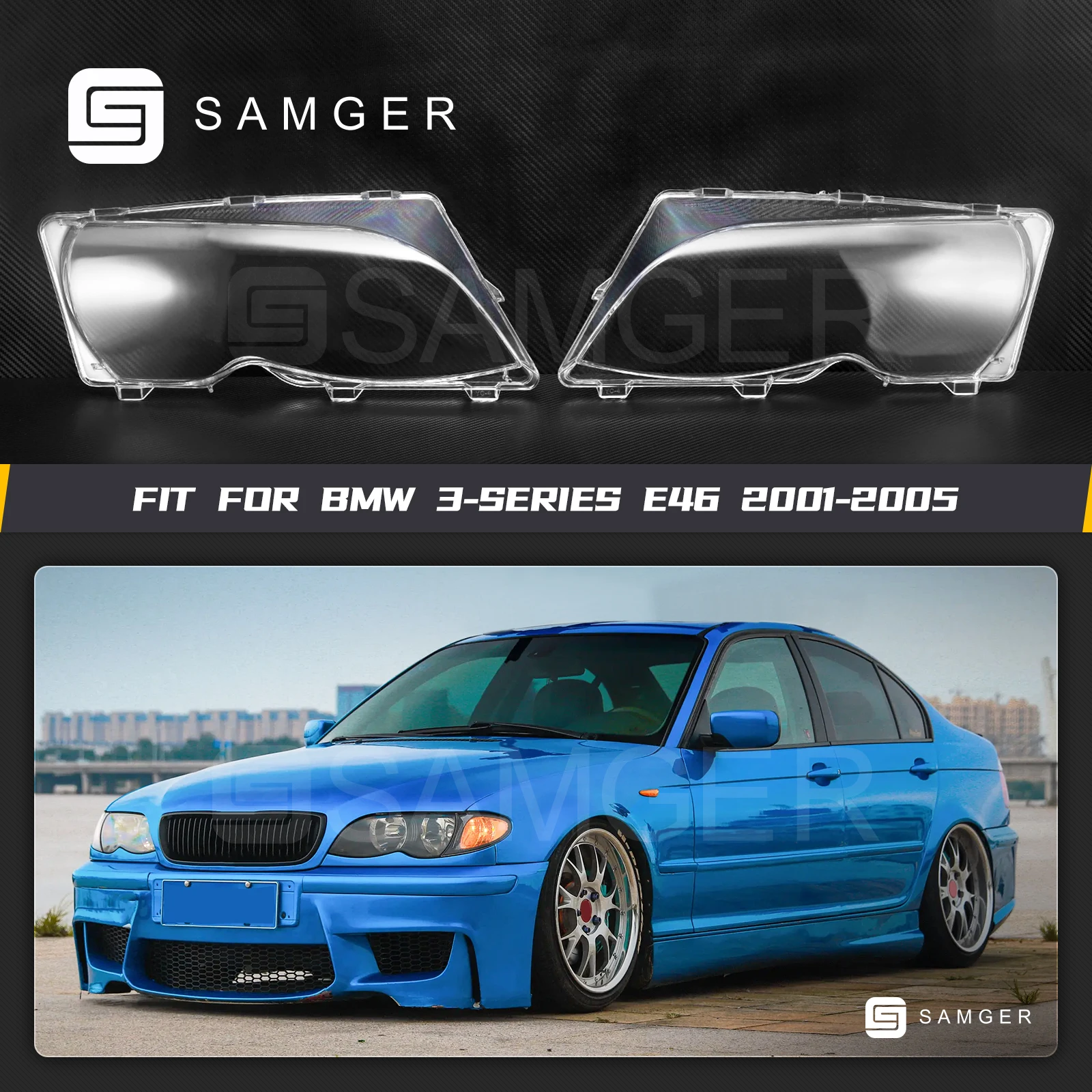 Samger 1Pair Car Front Headlight Lens Cover For BMW E46 4 Doors 2002-2005 318i 320i 323i 325i Sedan Glass Auto Lampshade Shell