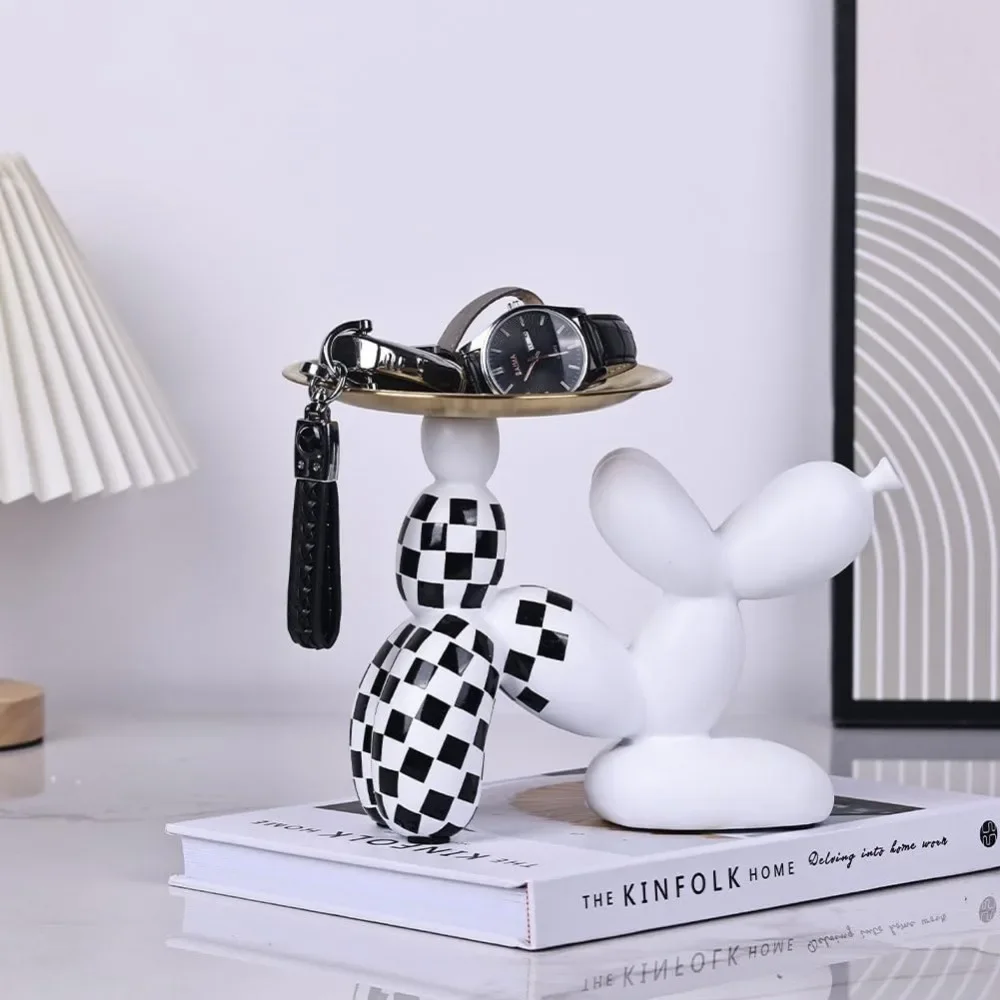 Home Decor Resin Balloon Dog Sculpture with Tray - Versatile Key Bowl Modern Home Art Decor Living Room Decoration Sculpture