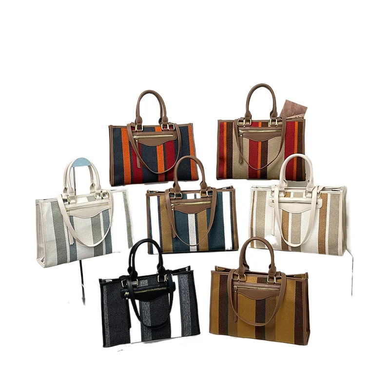 

2025 Trendy Striped Tote Bag Women's Large Capacity Casual Shoulder Bag Lightweight Crossbody Purse for Work Travel Shopping
