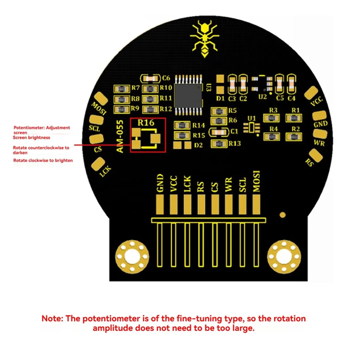 New Electronics DC3.3-5.5V AM-055 Circular 2.2 Inch TFT Color LCD Display Module LED Color Display Module PCB 128x128 Resolution