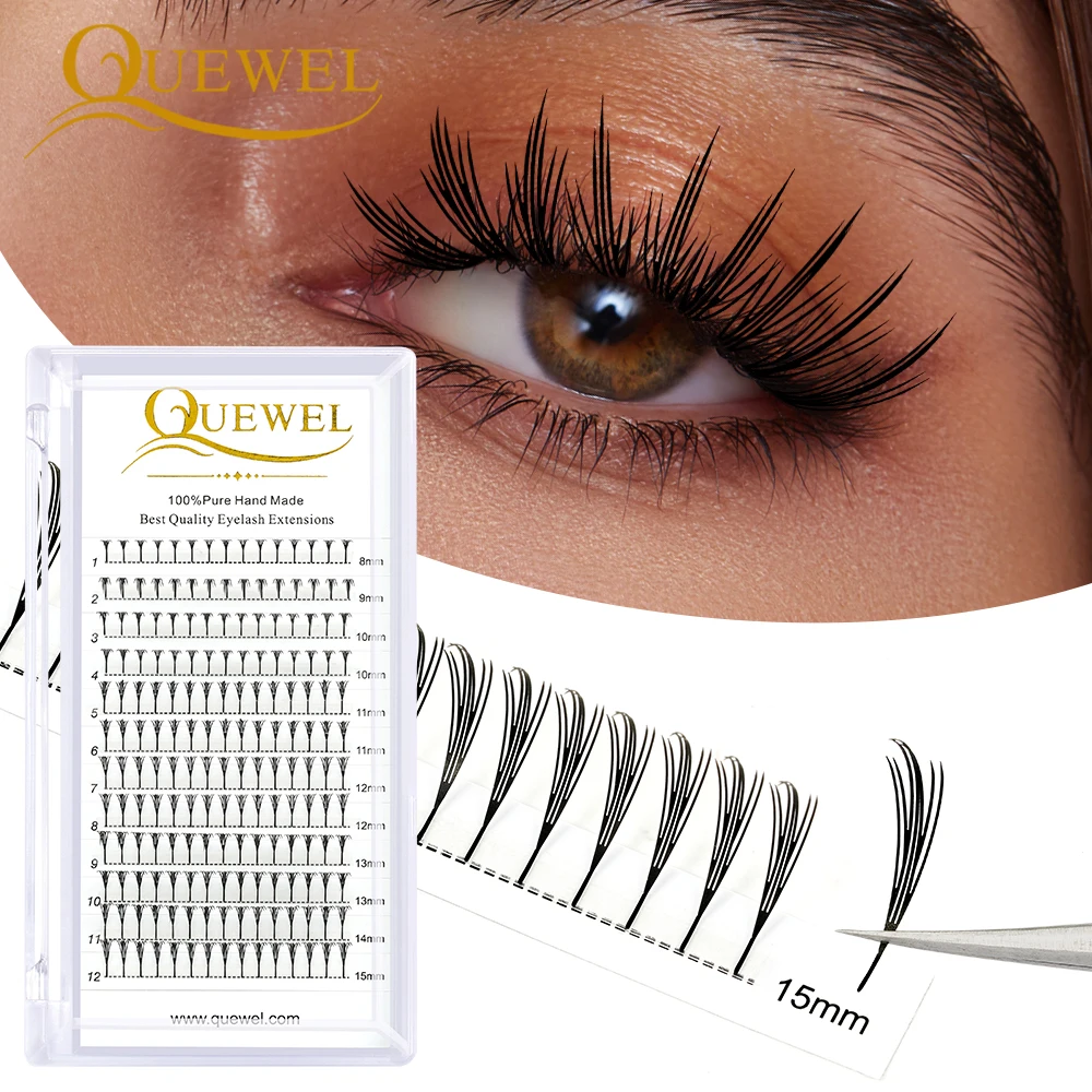 ขนตาปลอม Quewel Premade Spire Fairy Wings แบบอนิเมะ เนื้อนุ่ม ฟู ระยิบระยับ สำหรับต่อขนตา Comic 0.07 C/D Curl Chunk Lash