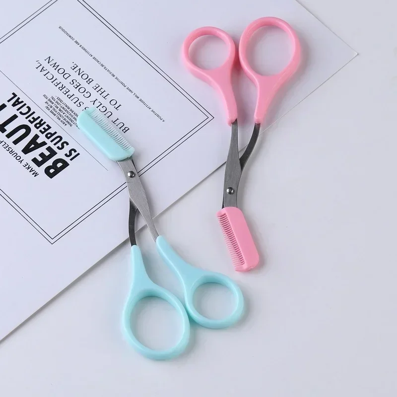 Forbici per rasoio sopracciglia con pettine, depilazione viso, toelettatura, rasoio modellante, accessori per trucco cosmetico, 7 colori