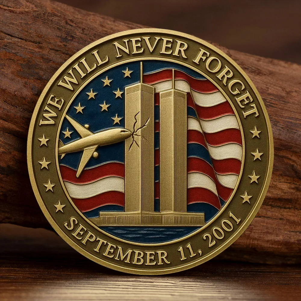 شرف أبطال 9.11 عملة تذكارية قديمة مطلية بالذهب لن ننسى أبدًا في 11 سبتمبر،2001 عملة تذكارية