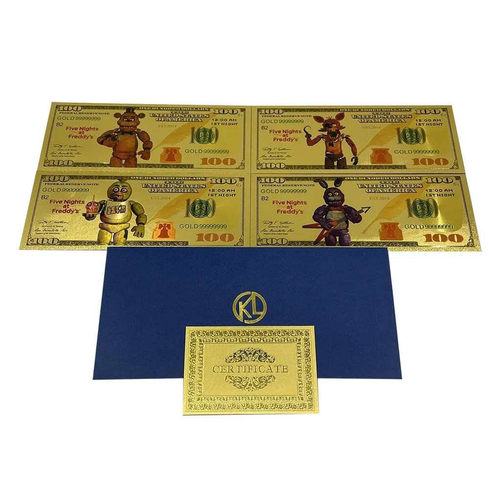 24k Horror Game FNAF-Five-nights-At-Freddys Game Anime gold banknotes cartoon cards For Fans souvenir gift