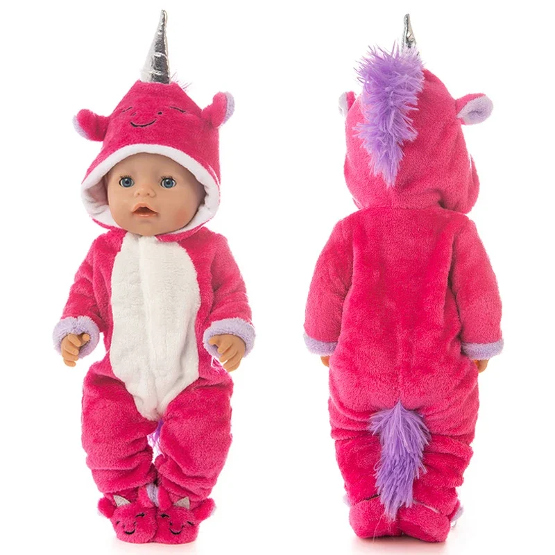 Doll Clothes 43cm 40cm Baby Bona Doll Soft Unicorn Rompers with Slippers for 18 Inch Girl Dolls Clothes Sleeping Pajama Set