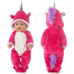 Doll Clothes 43cm 40cm Baby Bona Doll Soft Unicorn Rompers with Slippers for 18 Inch Girl Dolls Clothes Sleeping Pajama Set