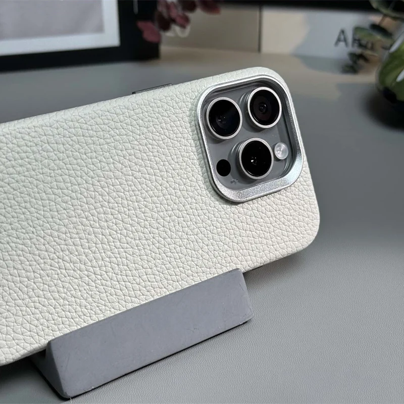 Luxury Wireless Charging MagSafe Leather Phone Case For iPhone 16pro 15pro max 14 15 16 pro 13 Alloy Lens Protective Hard Cover