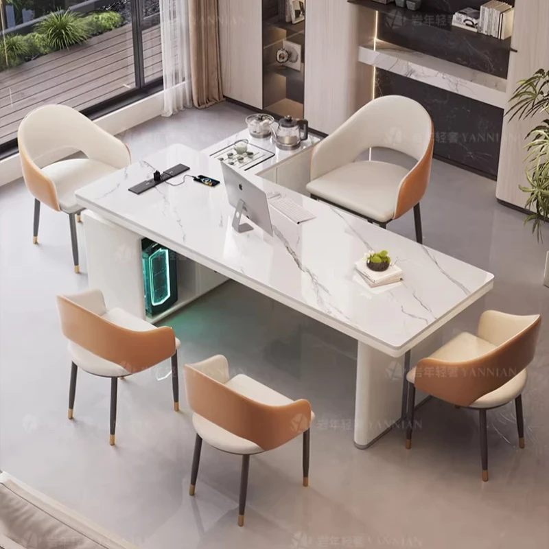 Multi-Functional Corner Tea Desk with Storage Sintered Stone Top Executive Computer Desk Modern high-end Office Furniture