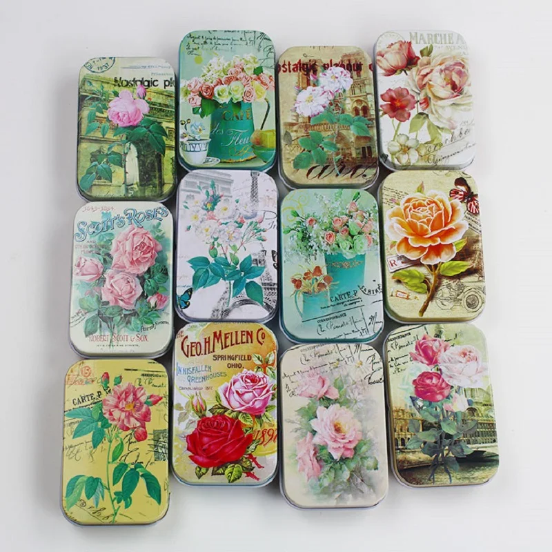 Flor do vintage Impressão Mini Tin Box, Adequado para Jóias, Favor Do Casamento, Metal Candy Box, Caixas De Armazenamento Decorativas, Presente