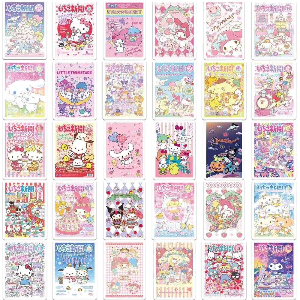 65Pcs Sanrio Hello Kitty Sealing Labels Stickers Aesthetic Decorative Stationery Laptop Cute Cartoon Decals Kids Gift Toys