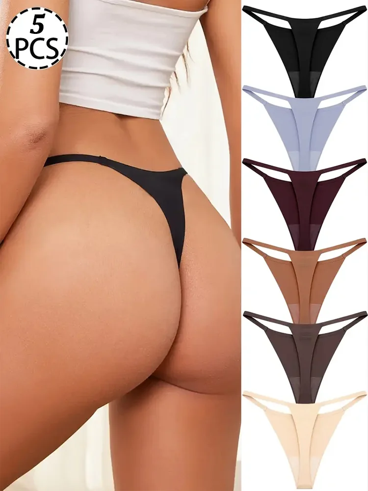 5 Teile/satz Sexy Nahtlose Ics Seide Tangas für Frauen Low-Rise Höschen Weibliche Ultra Dünne Atmungsaktive Unterwäsche G-String T-zurück Breifs