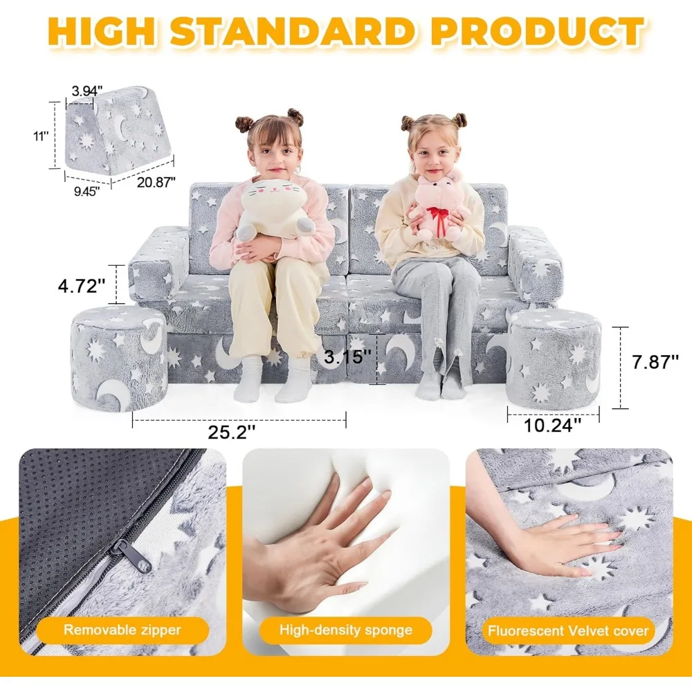 14pcs Modular Kids Play Couch, Kids Couch Toddler Couch, Child Sectional Sofa, Bedroom and Playroom Furniture for Toddlers、