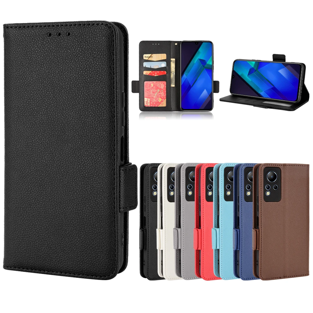 10pcs/Lot Wallet Lychee Premium Leather Case For Tecno Pova 3 LF7n Camon 19 Pro Spark 8C Go 2022 KG5 Pova 2 LE7 Phantom X AC8