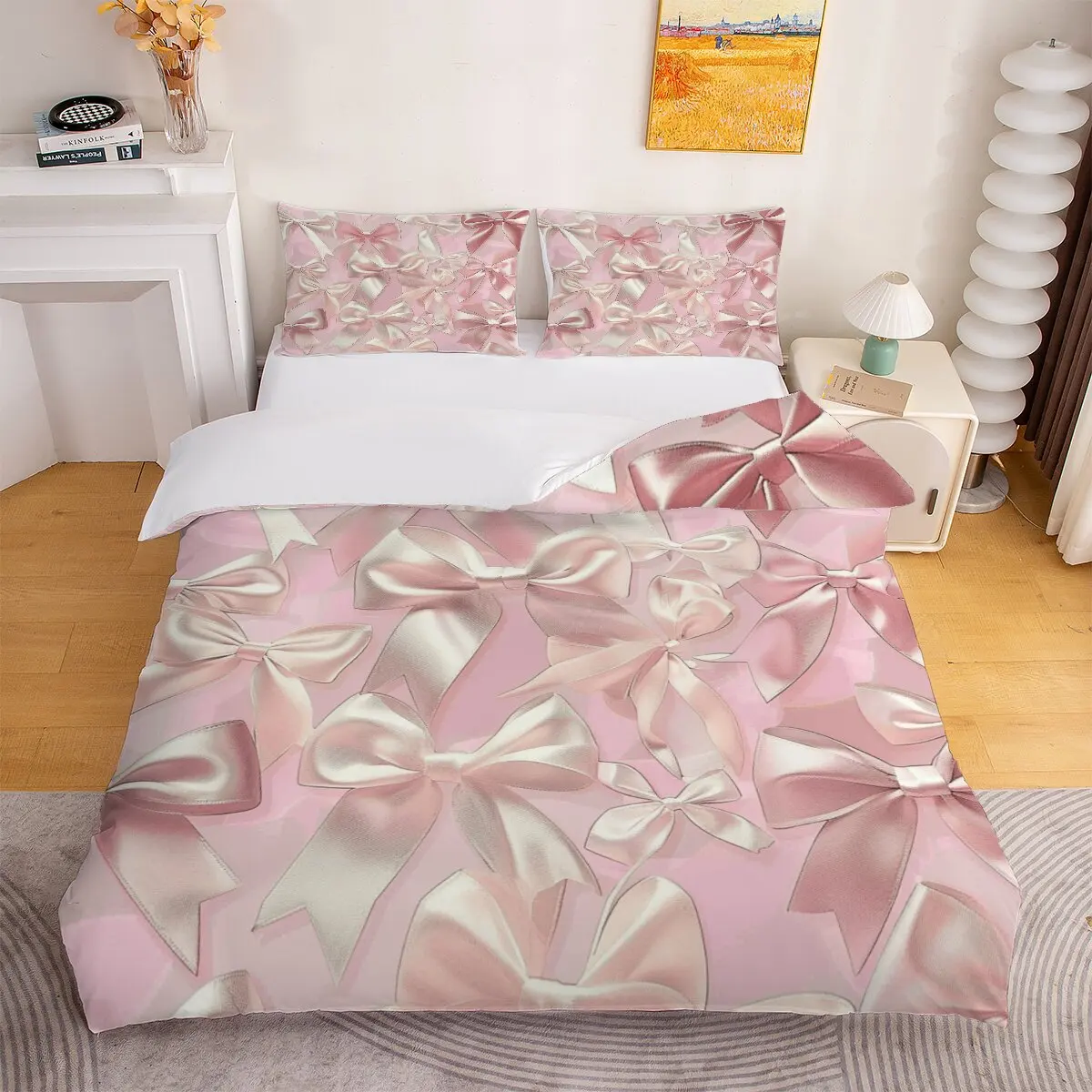 Bows  duvet cover   pink bows  Room decoration bedding set