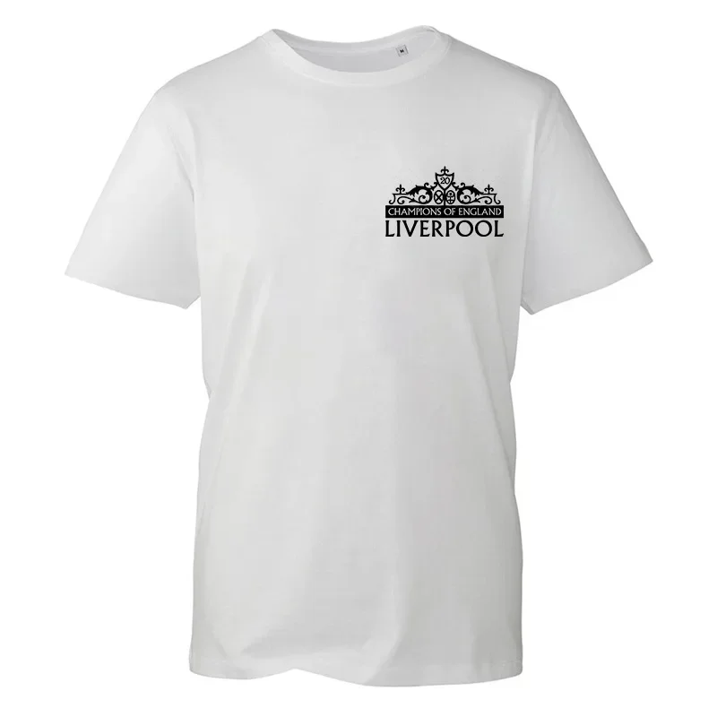 تي شيرت فضفاض كاجوال بأكمام قصيرة للرجال تي شيرت بطباعة أبطال ليفربول إنجلترا من ألياف البوليستر برقبة دائرية وطول قصير