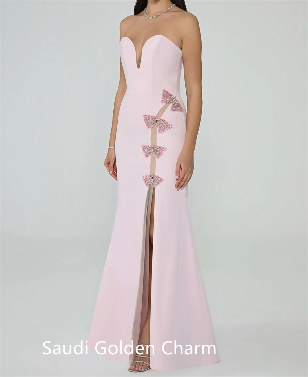 Robe De soirée en Satin rose, personnalisée, exquise, haute qualité, sans bretelles, épaules dénudées, sirène, fermeture éclair au dos