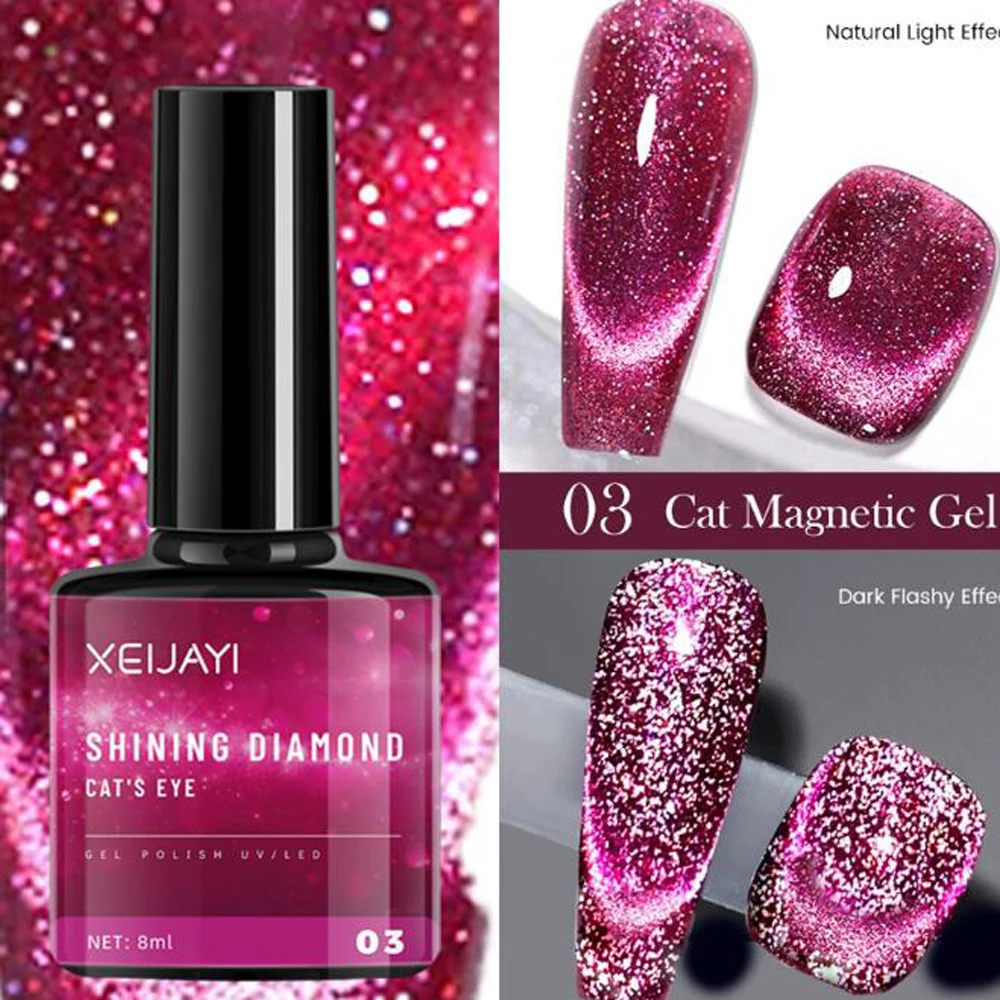 8ML Odblaskowy Cat Magnetic Gel Nail Polish Shining Diamond Silver Glitter Cat Eye Gel Semi Permanent Soak Off UV Gel Varnishes