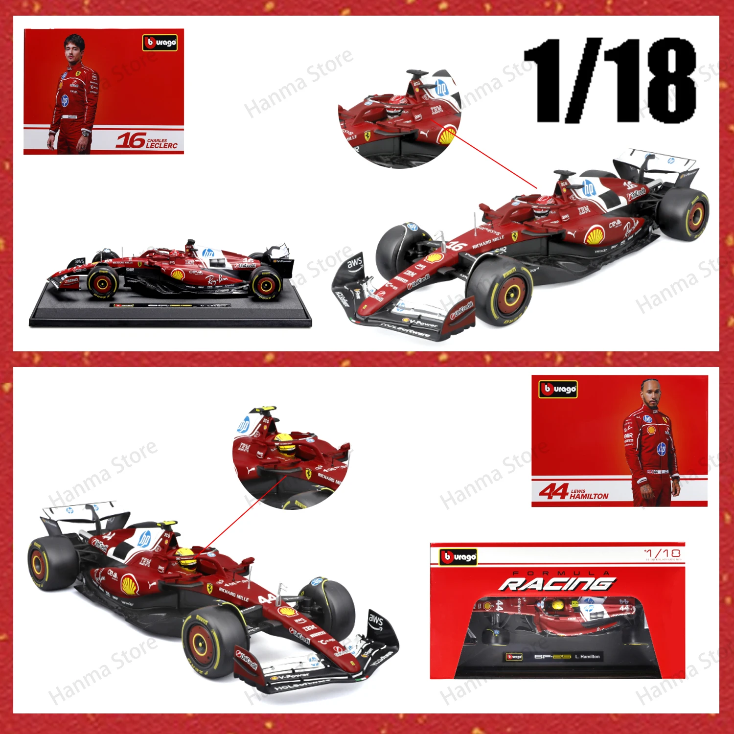sf25-bburago-1-18-ferrari-2025-f1-sf-25-hamilton-44-Леклерк-16-миниатюрная-литая-модель-автомобиля-из-сплава-индивидуальные-игрушки-подарки