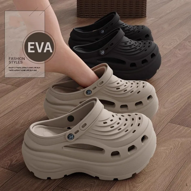 

6cm Thick-soled Slipper Height-increasing EVA Two-wear Clogs For Women's Summer Outdoor Beach Home Anti-slip Flip-flops