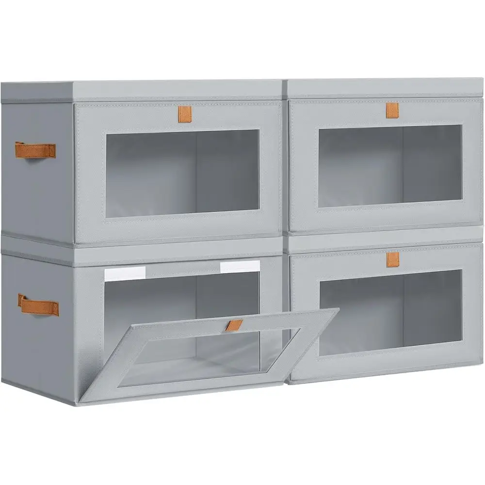 

Контейнеры для хранения с крышками - набор из 4 больших тканевых органайзеров для шкафа с окном и ручками, складные декоративные коробки для хранения