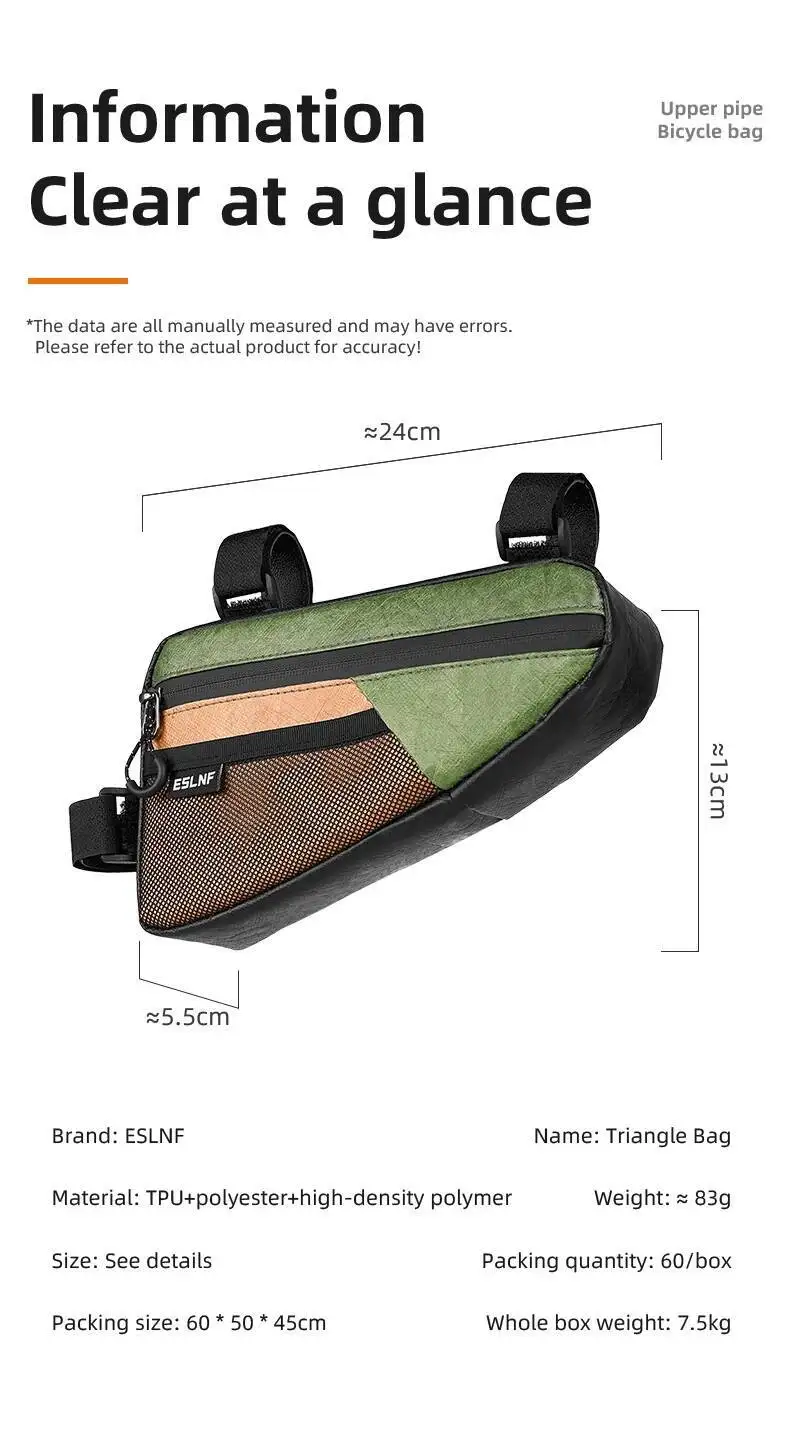 ESLNF Top Tube Triangle Rahmentasche, wasserdicht, großes Fassungsvermögen, langlebig, universell passend für Mountainbikes, einfach zu installieren – Detail 1