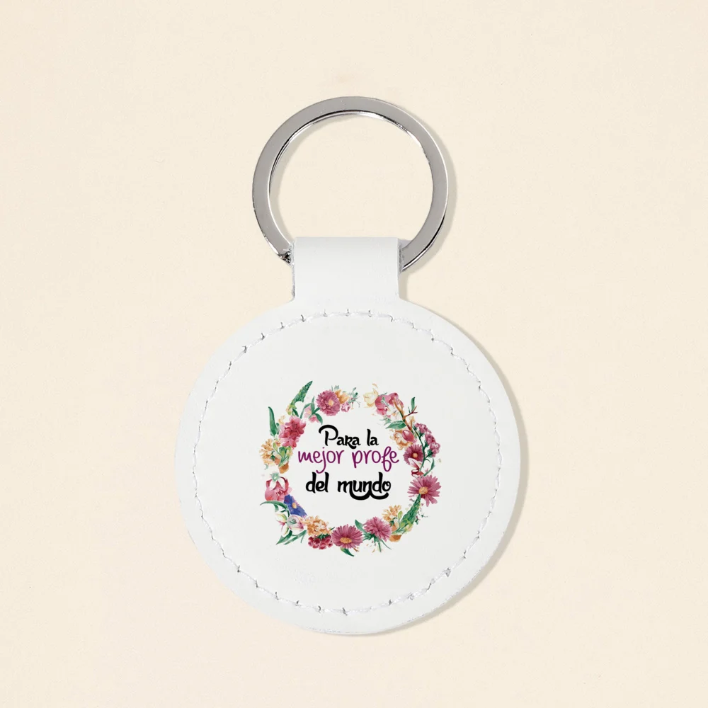 سلاسل مفاتيح طباعة إسبانية ليوم المعلم ، حلقة مفاتيح جلدية ، حلقة مفاتيح لهدايا التخرج ، أفضل معلم في العالم #4