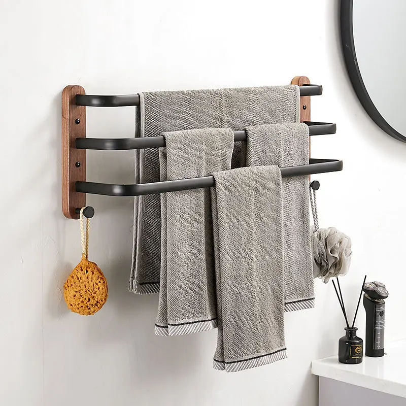 Imagen 3: Toallero de Baño de Madera de 40cm-60cm, Negro/Blanco, de Aluminio, para Colgar en la Pared, con Múltiples Barras y Ganchos