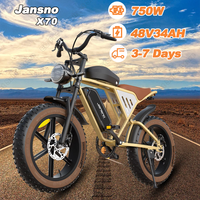 JANSNO X70 Electric Bicycle 750W Powerful Motor 48V34AH Dual Lithium Battery Electric Bike Adult City 20*4 Inch Fat Tire E-Bike