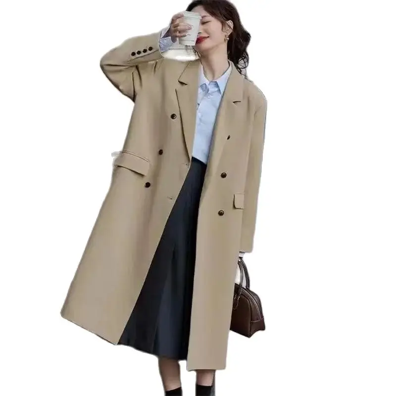 Early Autumn Senior Sense Long Suit Jacket 2023 New Korean Version Loose Temperament College Wind Trench Coat Female Solid Color