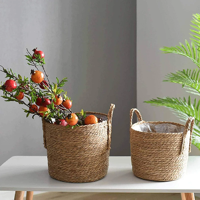 Nordic Extra Large Straw Flower Pot Seaweed Storage Basket Potted Green Plant Flower Basket Hand Woven Floor Indoor Flower Pot