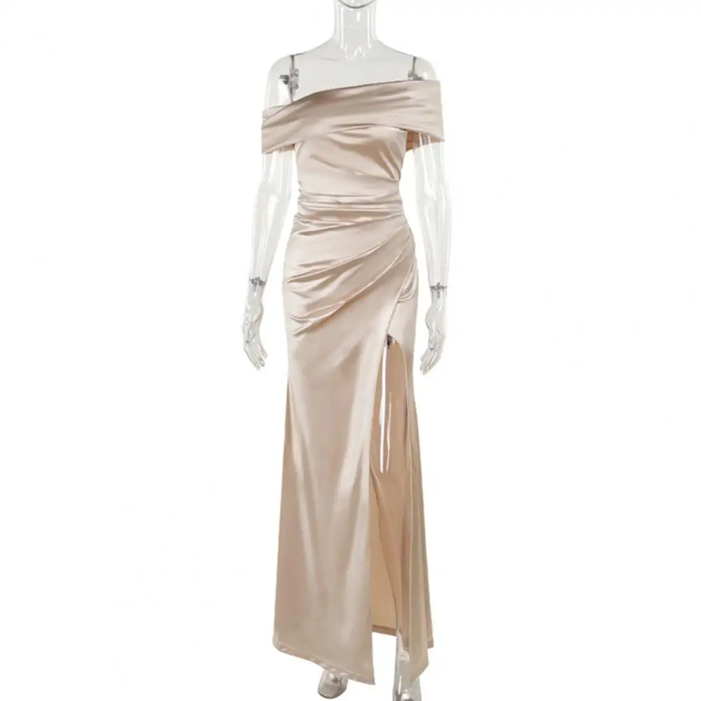 เดรสสายเดี่ยวผ้าซาตินผสมลูกไม้เซ็กซี่ ผู้หญิง แขนกุด เปิดหลัง ทรงไม่สมมาตร เดรสสั้น ฤดูร้อน 2025 ชุดราตรีสำหรับงานปาร์ตี้