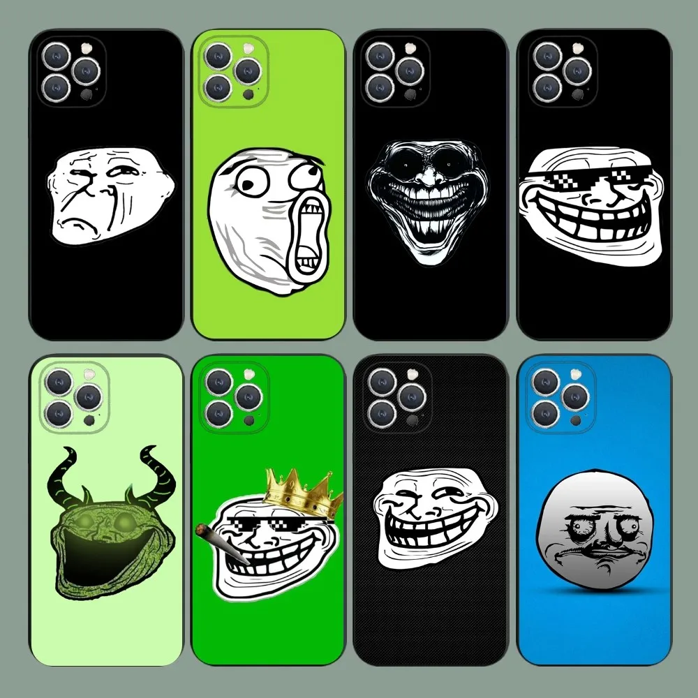 Custodia per telefono Troll Face Meme per iPhone 15,14,13,12,11,Plus,Pro Max,XS,X,XR,SE,Mini,8,7 Cover morbida in silicone nero