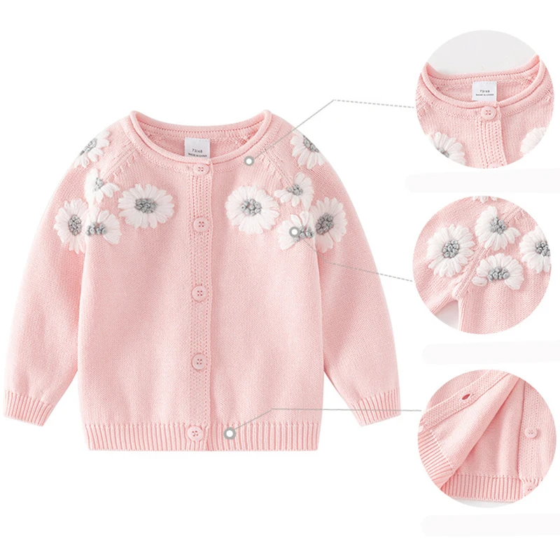 Spring Girls Knit Cardigan Newborn Infant Baby Girls Kids Flower Knit Embroidery Overcoat Autumn Fashion Baby Clothing Sweaters