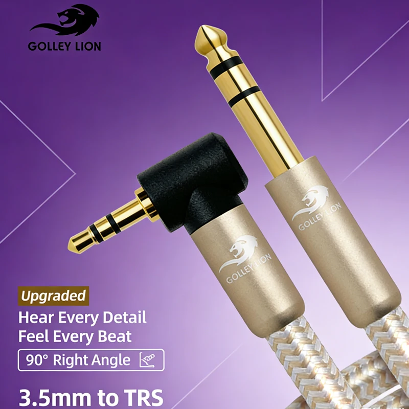 3.5mm To TRS Cable GOLLEY LION Upgraded 90° Angled Gold-Plated Braided Pro-Grade Sound