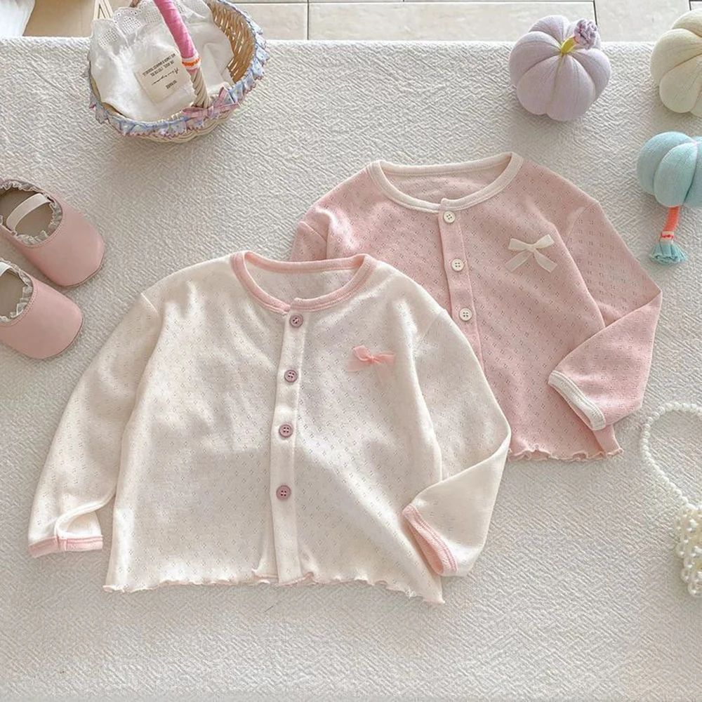 Girl Baby Hollow Out Coat Bow Sunscreen Jackets Korean Infant Air Conditioning Cardigan Skin Friendly Breathable Top