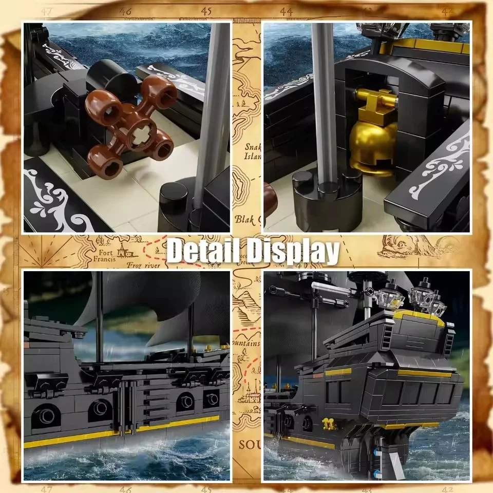 921 قطعة أفكار سلسلة كبيرة الأسود اللؤلؤ القراصنة السفينة اللبنات القراصنة الملكي معركة قارب نموذج الطوب لعب للطفل هدية MOC