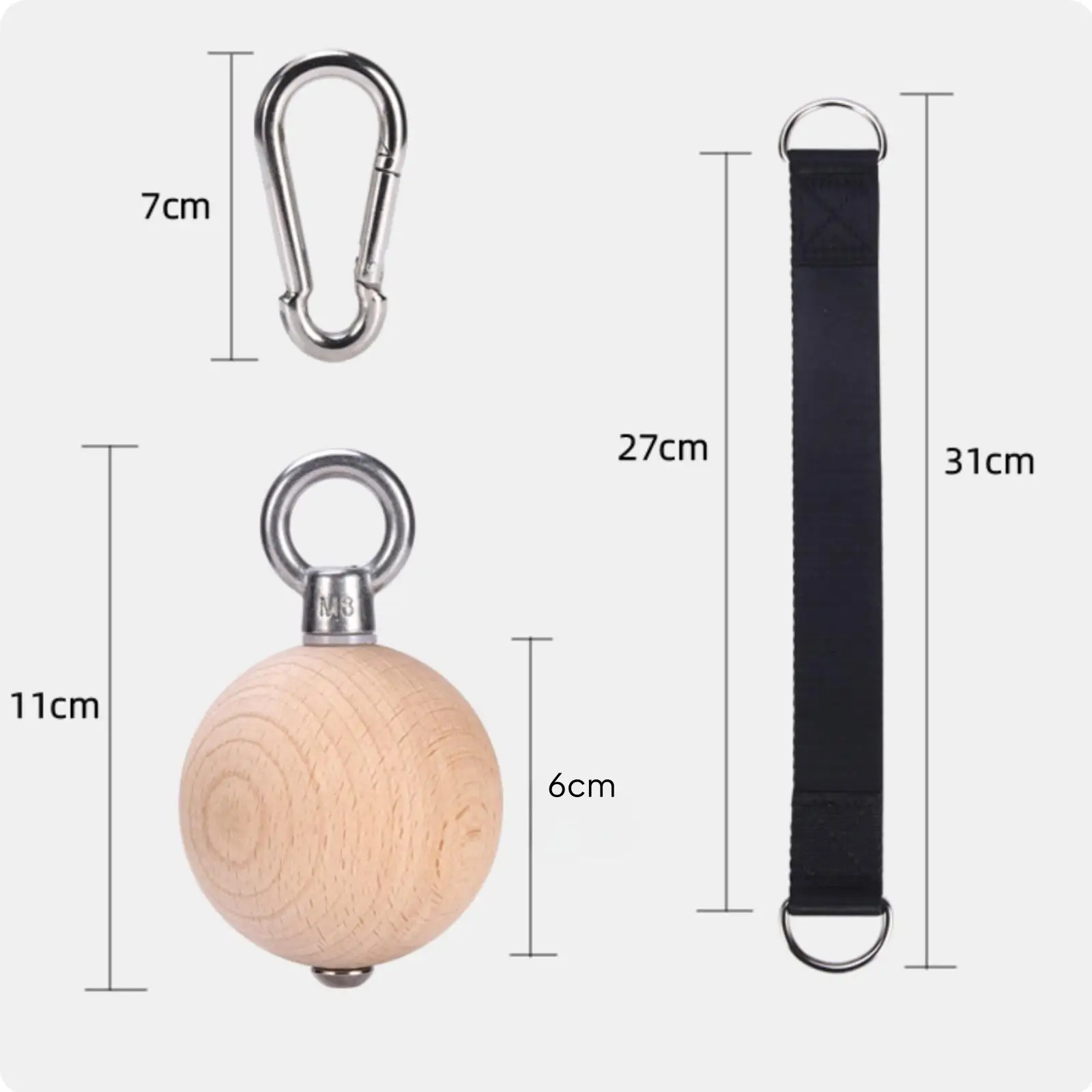 Hand Exercise Ball Hanging Wooden Ball with Metal Hoop Non-Slip Climbing Grip for Climbers, Athletes, Home Gym