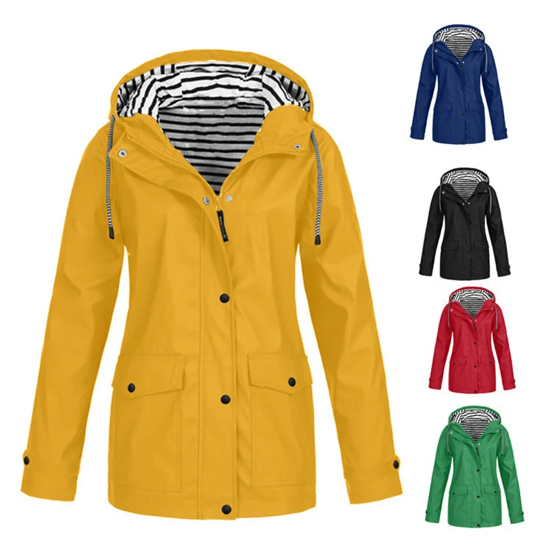 

Autumn New Outdoor Sports Hooded Jacket Women Windproof Waterproof Windbreakers Stripe Lining Oversize Loose Female Coats